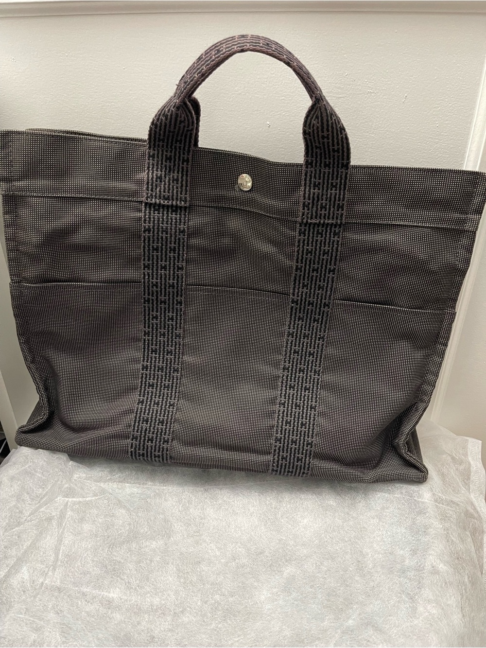 Hermes Brown/Gray Canvas Laptop Tote
